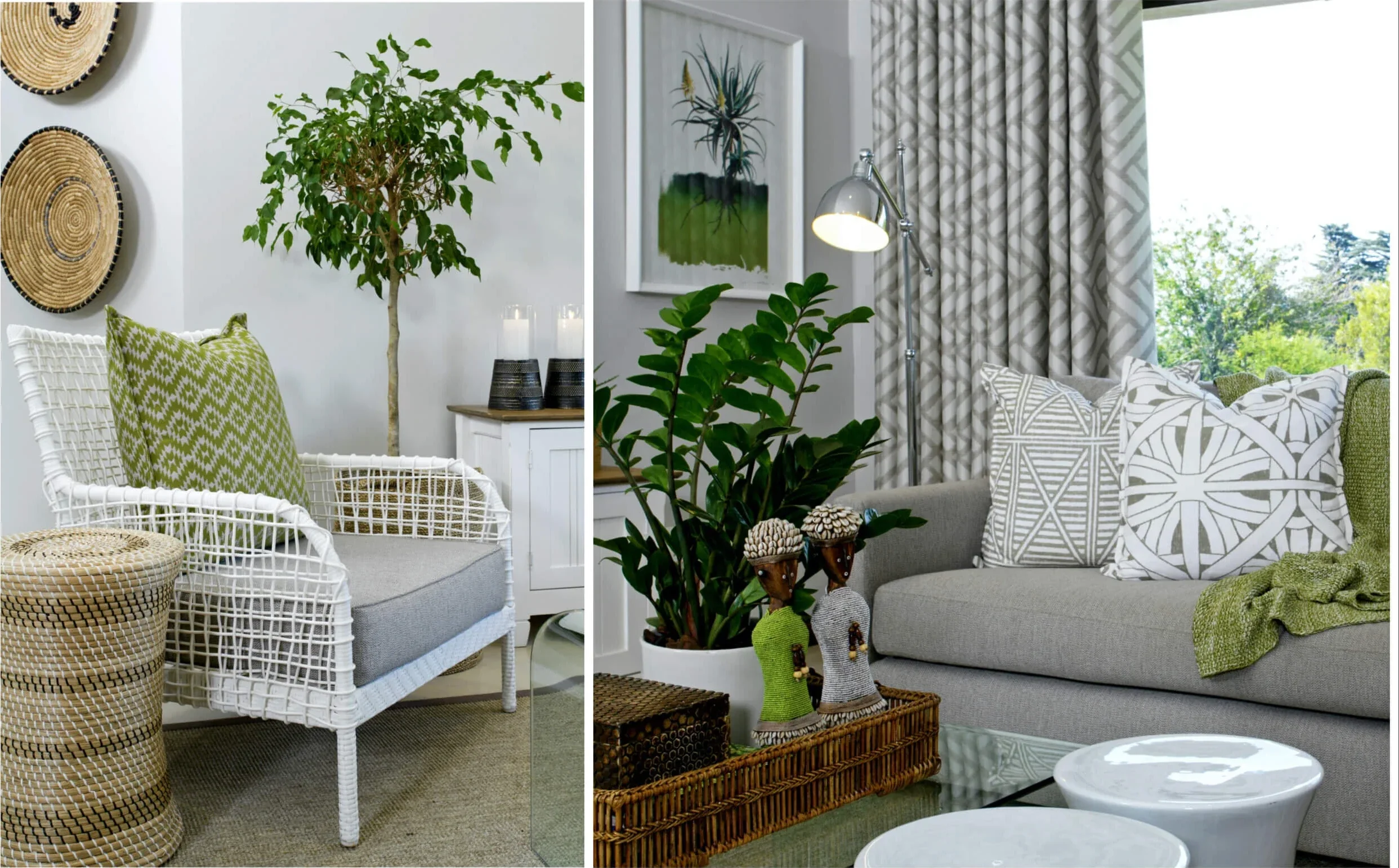 Sunroom in Johannesburg with white wicker and greenery