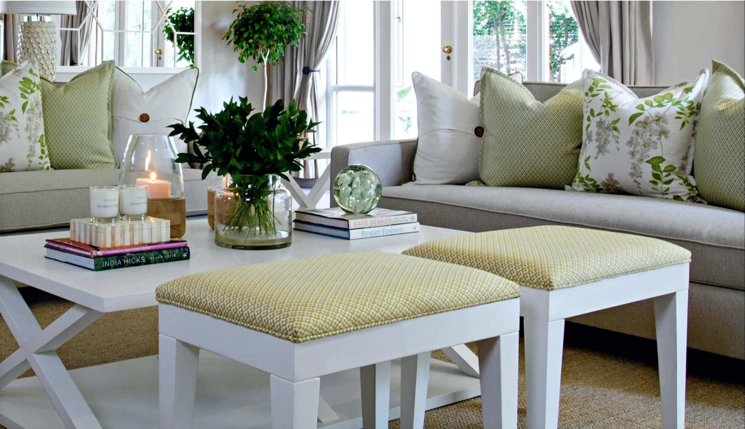 Living room in Johannesburg with green and yellow cushions